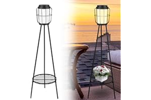 EYROSA 36" Metal Solar Floor Lamp, Solar Lantern with Plant Stand, Solar Light Outdoor Waterproof for Garden Yard Deck Porch Patio Decor