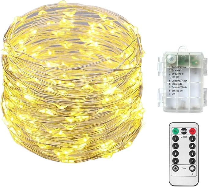 echosari Battery Operated 33ft 100 LED Silver Wire Lights