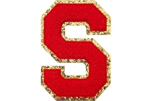GUYI GYGYL 3PCS Chenille Varsity Glitters Letters Patch, Iron on Large Size Letter Patches for Team Costume Decoration, Height 4-1/2In, Red Letter S
