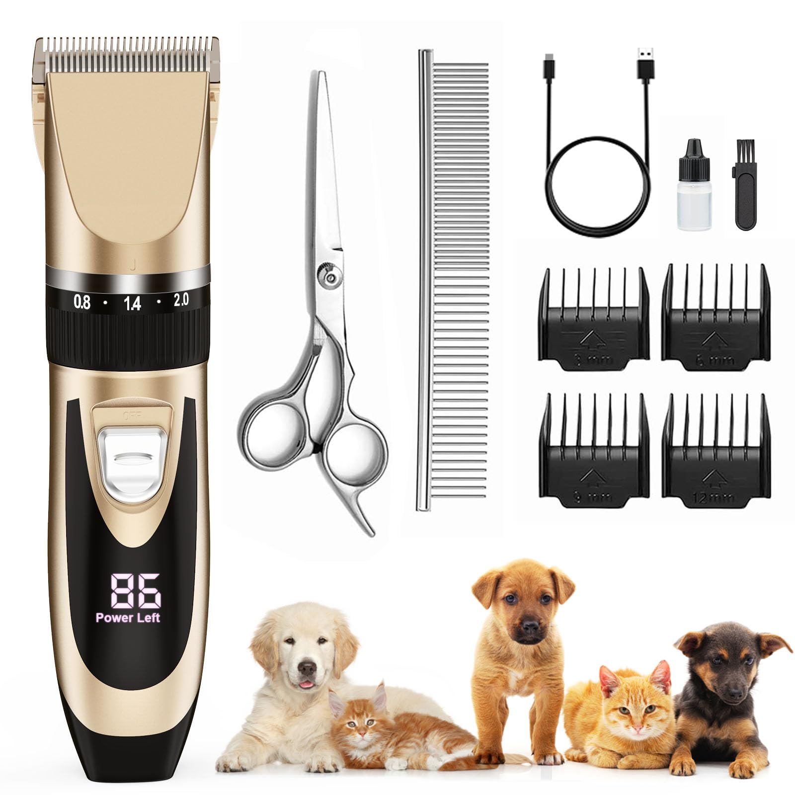 Sjpzwcrl Dog Clippers, USB Rechargeable Dog Grooming Clippers for Matted Hair, Cordless Low Noise Electric Dog Grooming Kit with LCD Display for Dog Cat and Other Pets