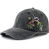 Flower Hat for Women Girls, Funny Adjustable Cotton Embroidered Elegant Floral Flower Lovers Baseball Cap
