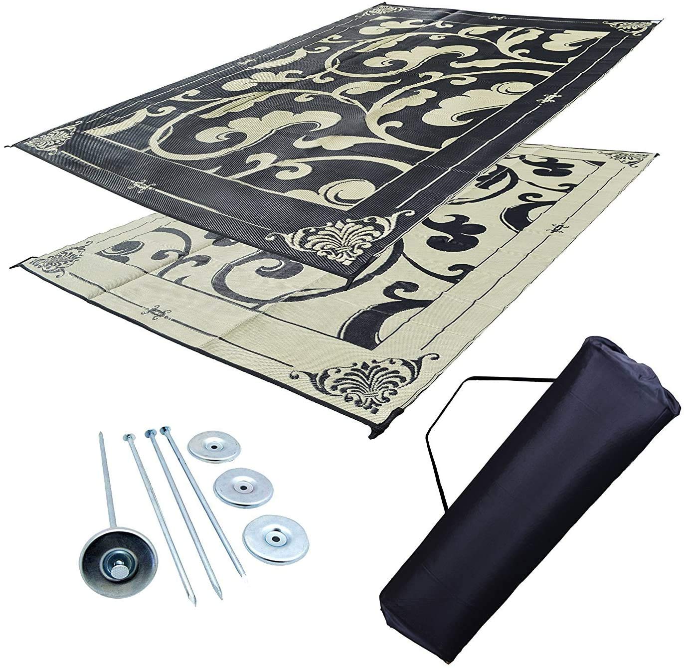 Professional EZ Travel Collection Reversible RV Outdoor Rug for Backyards, Beaches, Camping Grounds,