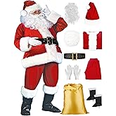 DressVoguer Santa Claus Costume for Men 9 PCS Deluxe Santa Suit with Hat, Christmas Party Costume for Men Adult Santa Outfit