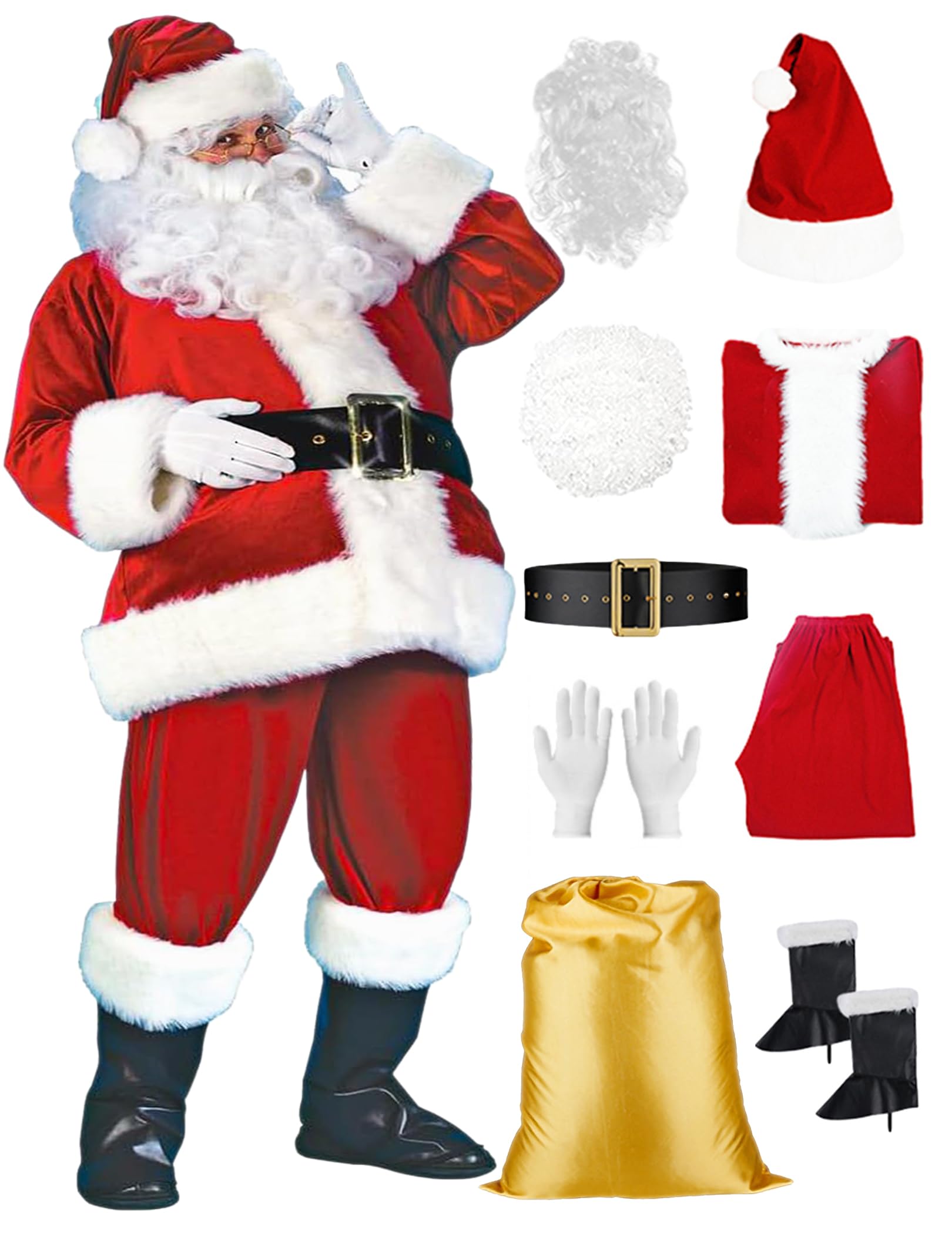 DressVoguer Santa Claus Costume for Men 9-Piece - Deluxe Santa Suit with Hat, Christmas Party Costume for Men Adult Santa Outfit 2XL