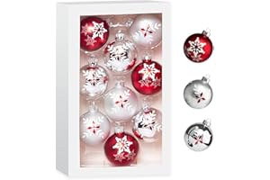 Amooca Christmas Colorful Glass Balls Decoration Festival Party Home Decors Holiday Xmas Tree Hanging Ornaments Set 9pc 2.65in Red Silver Floral