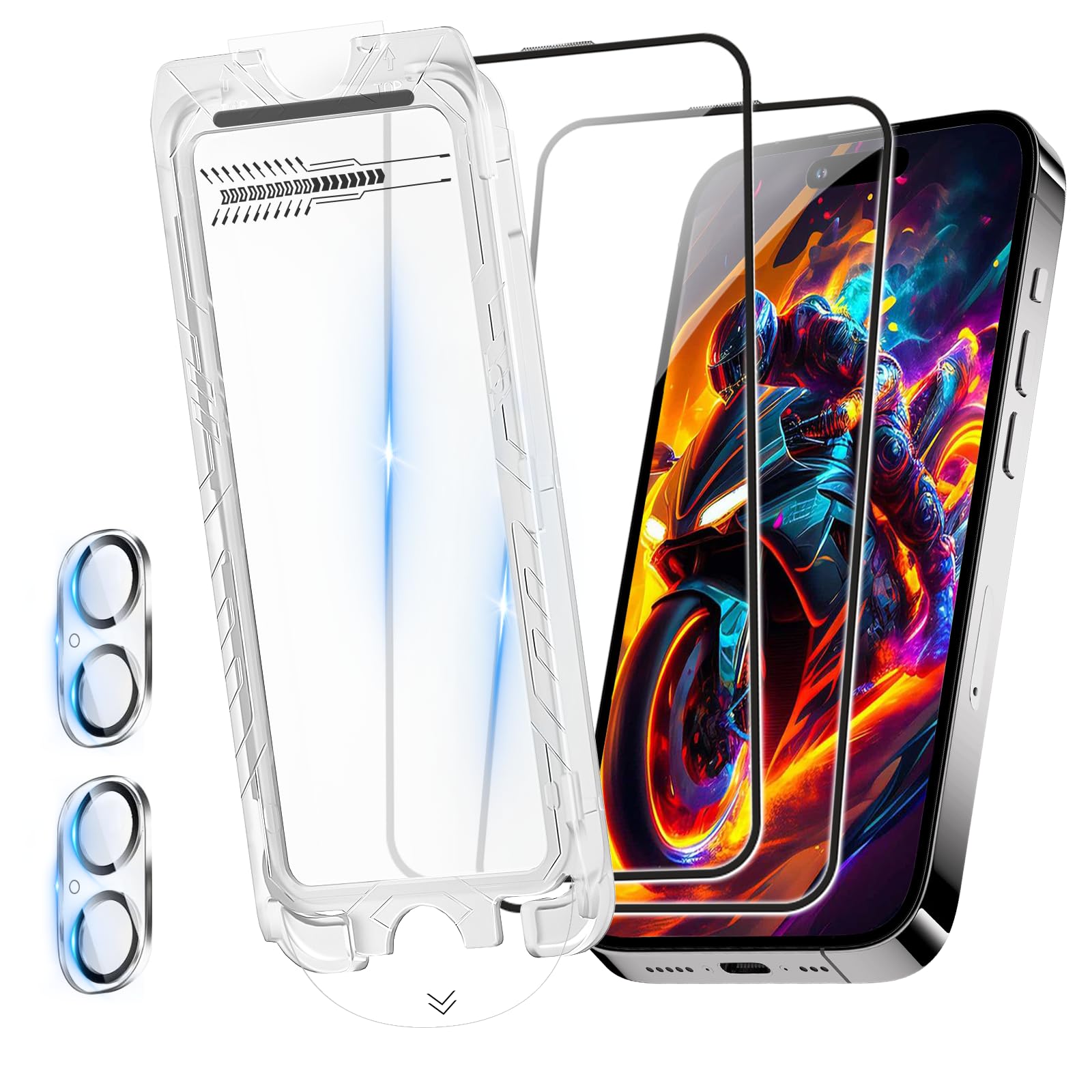 Teyomi 2 Pack Tempered Glass Compatible with iPhone 16 + Camera Screen Protector, [Full Screen 9H Protective Glass] Screen Protector Compatible with iPhone 16 (iPhone 16 Plus-2 Pack)