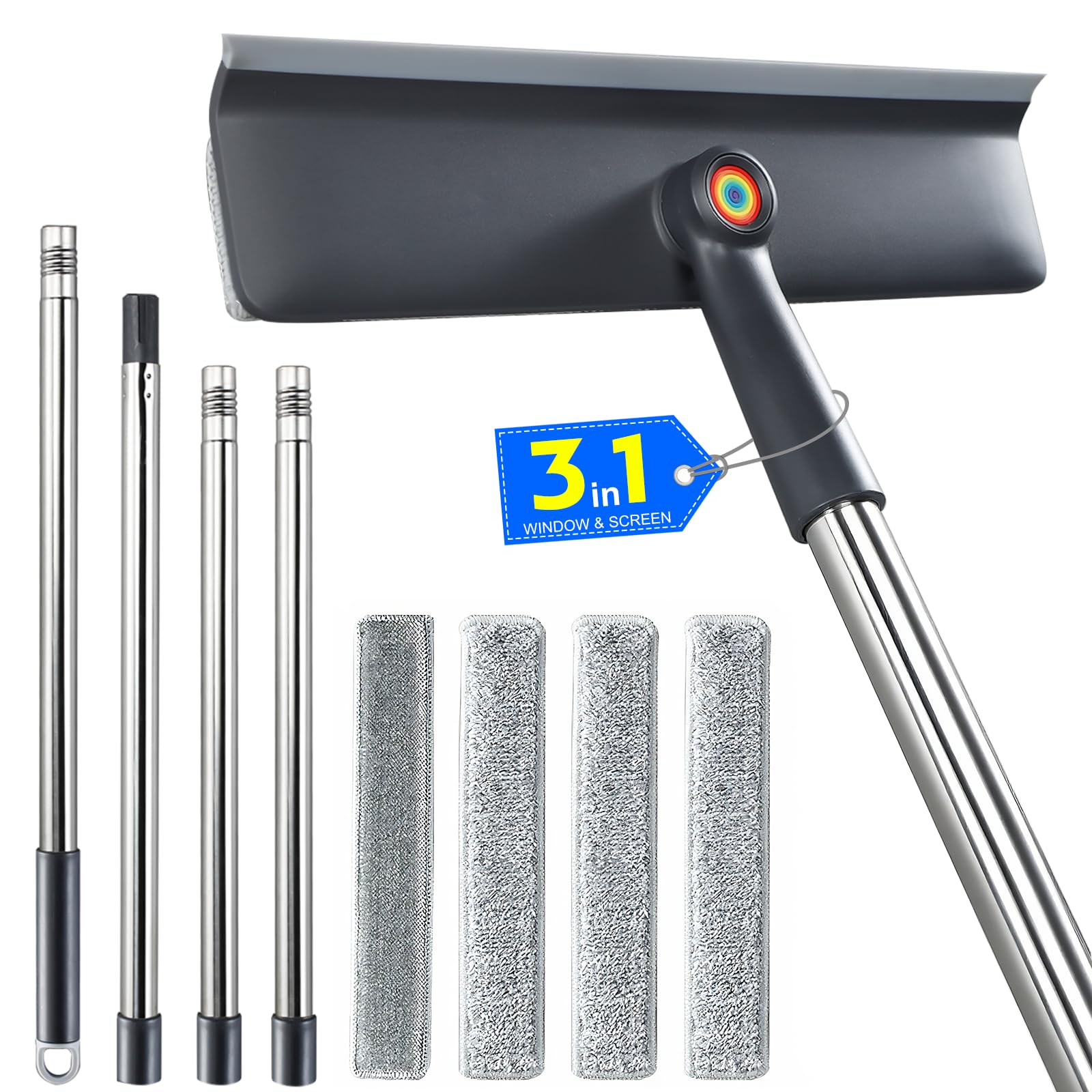 Photo 1 of Purexa 3-in-1 Lightweight Window Squeegee for Home - 60" Window Cleaning Kit - Multi-Surface Washing Tool for Glass/Mirrors/Screens - with 3 Microfiber Cloths + Screen Brush - Indoor/Outdoor