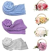 7 Pcs Newborn Photography Props Wrap Kits 3 Pcs Baby Wraps 4 Pcs Flower Headband Baby Photoshoot Props Photo Supplies for Boy Girl Infant Toddler (Type 2)