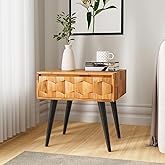 Bme Georgina Solid Wood Mid-Century Modern Side Table with Drawer &ndash; Fully Assembled Bedside Table with Rustic Geometric Pattern for Living Room or Bedroom