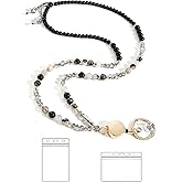 BettDecor Lanyards for ID Badges and Keys,Natural Stone Beaded Teacher Lanyard for Women,Retractable Lanyard with ID Holder Cute Lanyards
