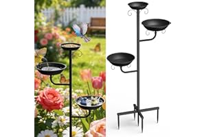 Pawaboo Bird Bath for Outside, 47in Metal Freestanding Birdbaths & Birdfeeder, Bird Feeder Bowl and 2 Birds Bath Bowls, 5-Pro