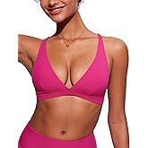 CRZ YOGA Deep V Neck Bikini Tops for Women - Padded Criss Cross Back Triangle Sexy Swim Bathing Suit Bra