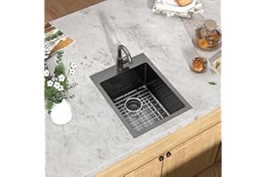 Talllor Drop In Bar Sink with Faucet - 15 Inch Black Bar Sink NANP-PVD Stainless Steel 16 Gauge Single Bowl Small Prep Topmount RV Sinks for Kitchen, RV, Small Space #TLT-0032