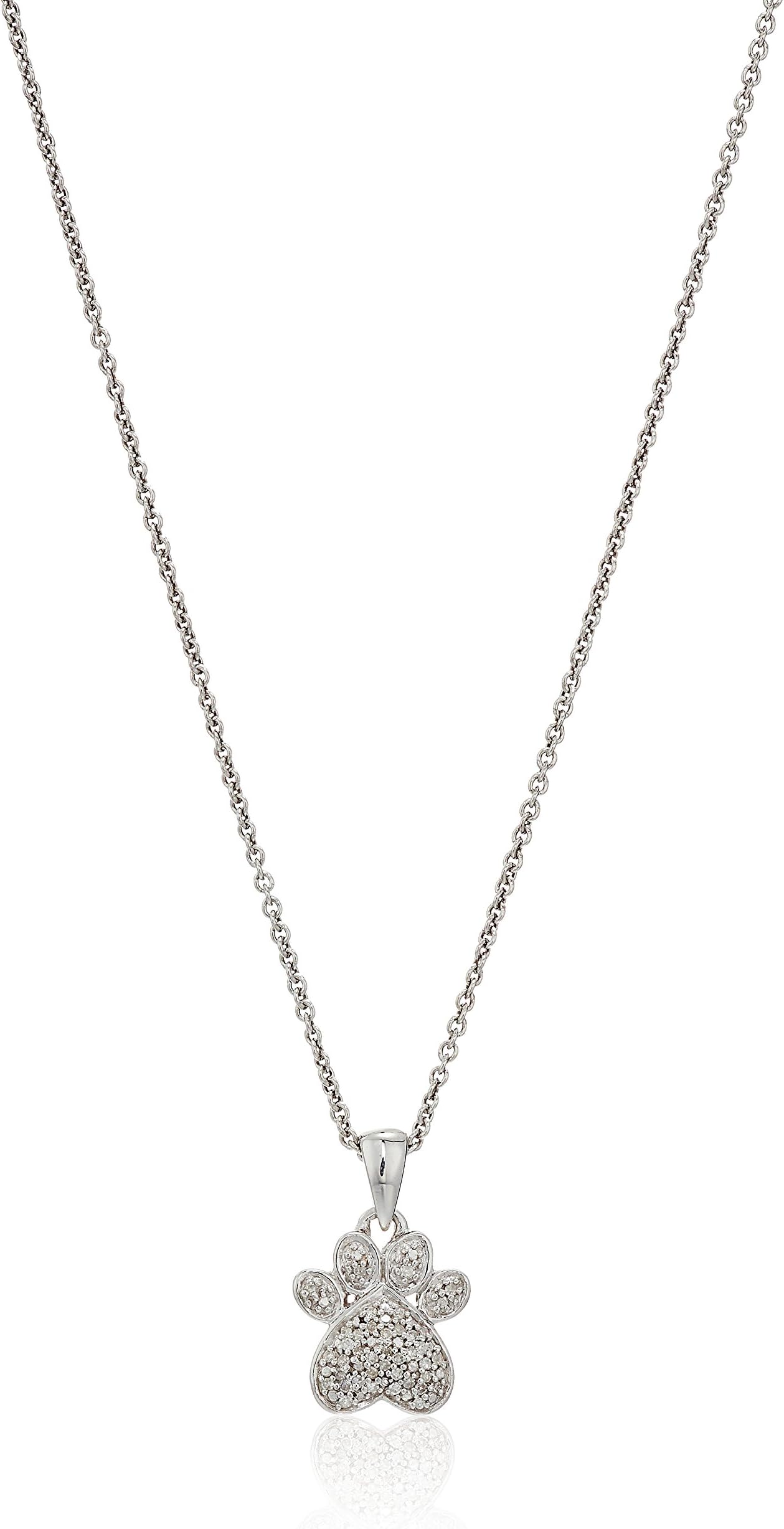 Jewelili Sterling Silver Diamond Accent Paw Pendant Necklace, 18" Rolo Chain