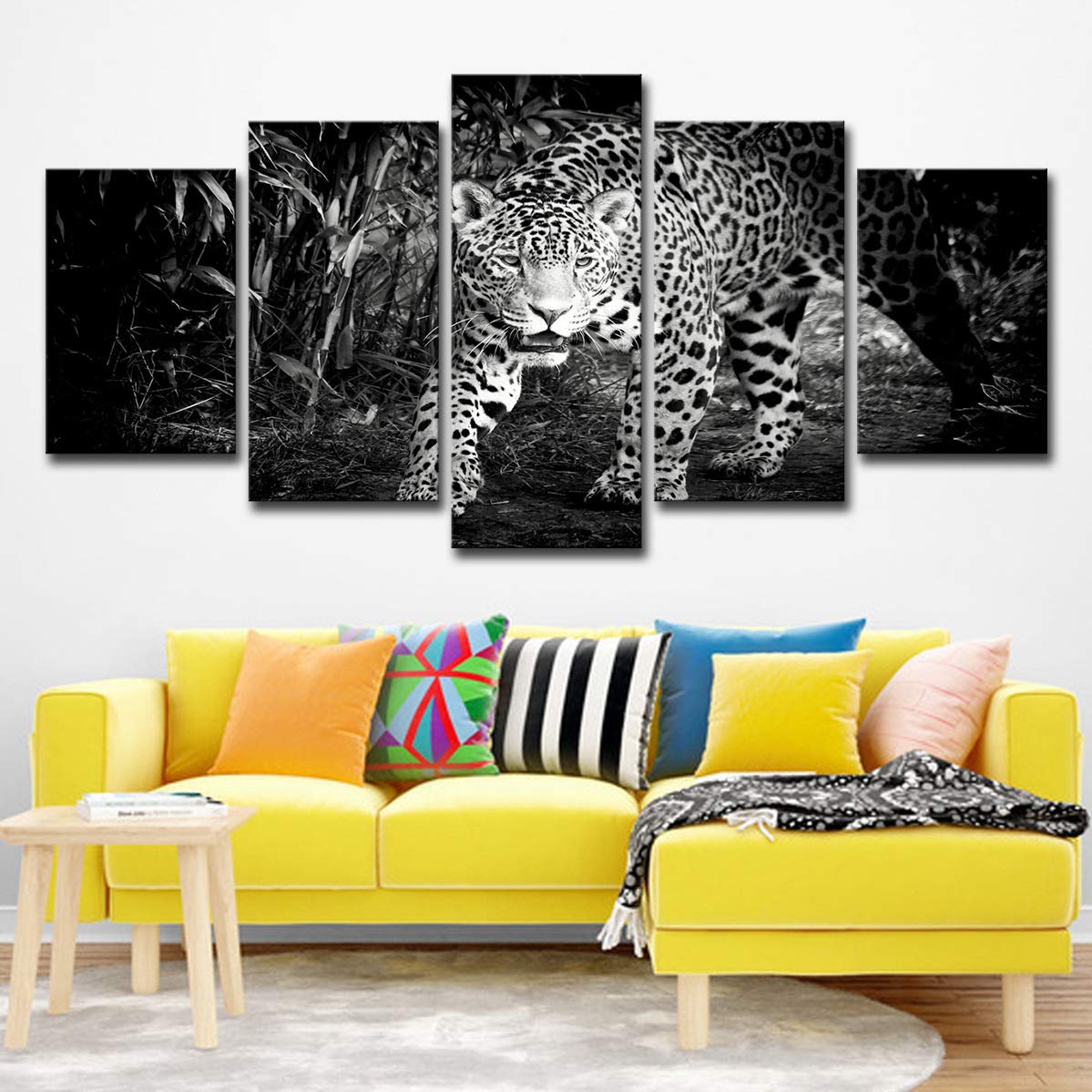 5 pieces canva black and white jungle leopard print