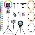 13" RGB Ring Light with Stand and 2 Phone Holders Tall 76", Sunset Lamp & 51 Colors Modes Selfie Ringlight with Desk Tripod, Circle Light Kits for TikTok/Live Stream/Makeup/YouTube White Elephant Gift
