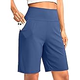 G Gradual Women's Bermuda Long Shorts with Pockets 9" High Waisted Knee Length Shorts for Women Walking Athletic Workout