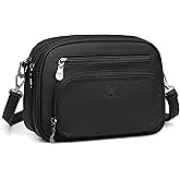 FADEON Crossbody Bags for Women Multi-pocket Leather Crossbody Purses, Designer Shoulder Bag Adjustable Removable Strap (Purse Black 2)