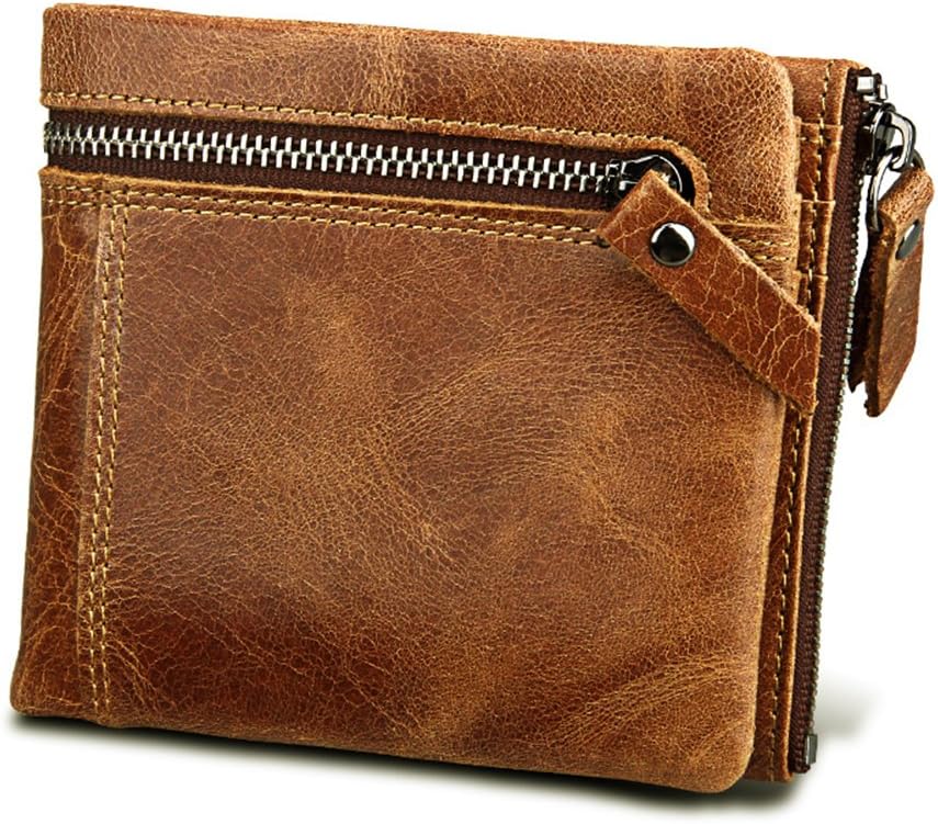 POBU RFID Wallets for Men Brown -(3rd Generation with coin Pocket) RFID Blocking Slim Genuine Crazy Horse Leather Bifold Pocket Wallets for Money Clip Short Purse with Rfid card Sleeves