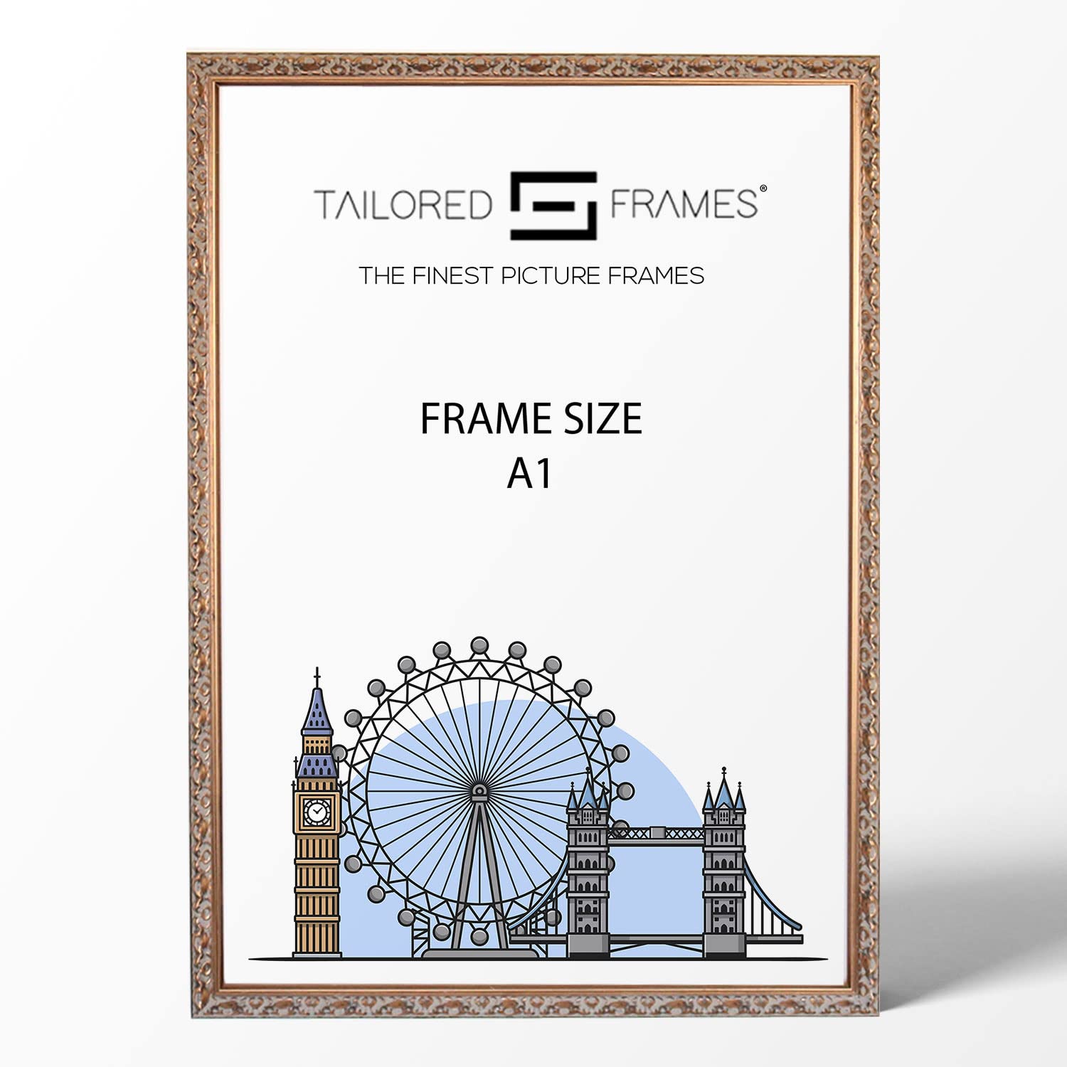 Tailored Frames Vienna Gold A1 (84 x 59.4cm) | Rustic Style Vintage Single Picture Frame | Wall Hanging Type | Photo Frame Without Mount