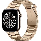 Suphart No Tool Needed Bands Compatible with Apple Watch Band 42mm 41mm 40mm 38mm for Women Men, Detachable Metal Strap for iWatch SE Series 11 10 9 8 7 6-1, (Gold)