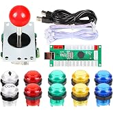 Fosiya 1 Player USB Encoder to PC Arcade Joystick Red Top Ball + 10x 5V LED Arcade Buttons for Arcade PC Games Mame Raspberry Pi