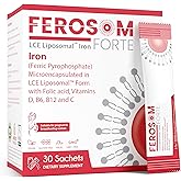Ferosom Forte LCE Liposomal Iron Powder – 21mg Elemental Iron with Vitamins B12, B6, C, D & Folic Acid – Gentle Berry-Flavored Supplement Drink, 30 Vegan Sachets