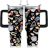 Kearscupra 40oz Football Tumbler with Handle, Birthday Gift for Man, Sports Coach Insulated Stainless Steel Cup with Lid and Straws, Reusable Travel Coffee Mug Water Bottle