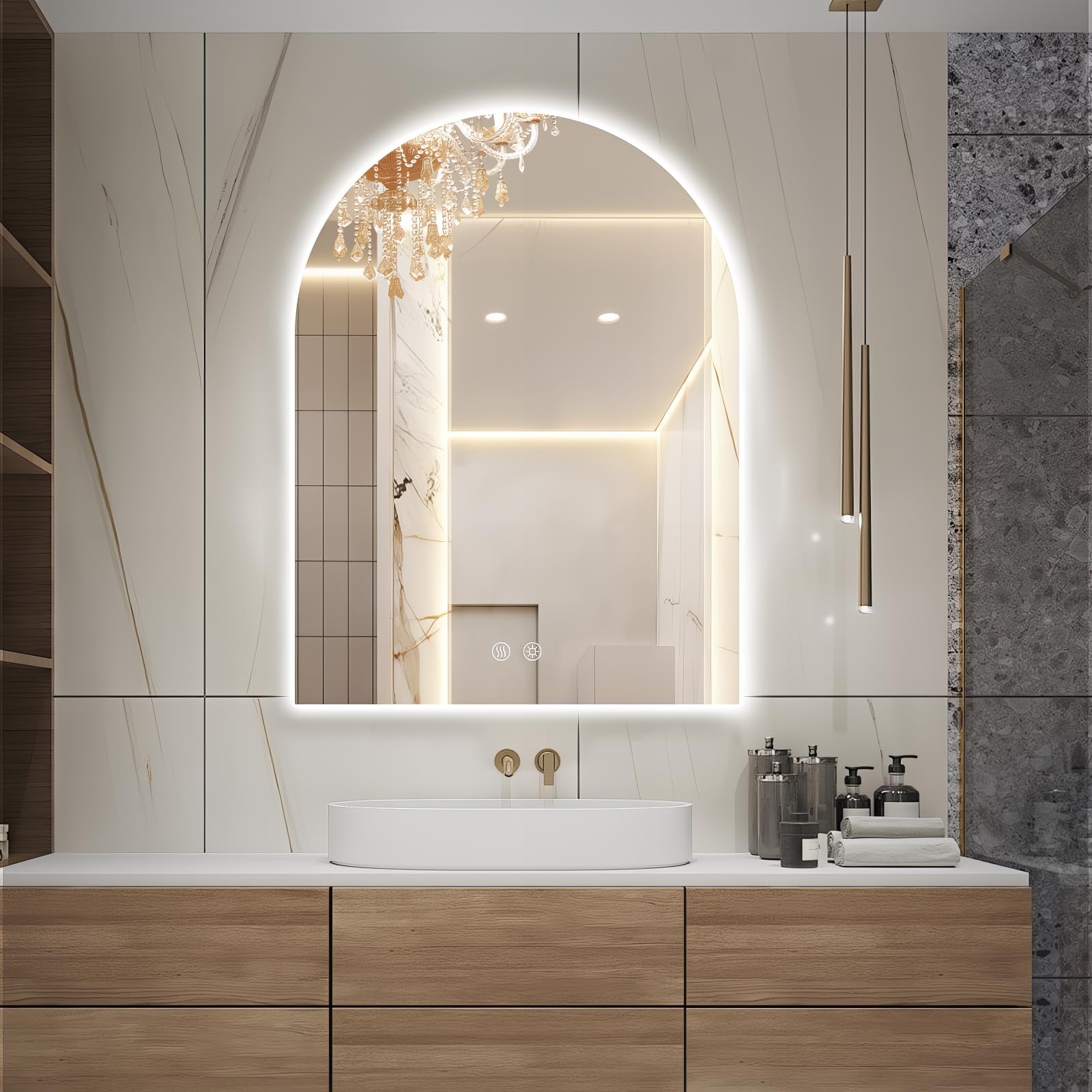 Photo 1 of Niccy Arched LED Bathroom Mirror, 40x30 Inch Arch Frameless Backlit Mirrors for Wall Arched Lighted Vanity Mirrors Defogger and 3 Color, Explosion-Proof, HD Glass and IP65 Waterproof