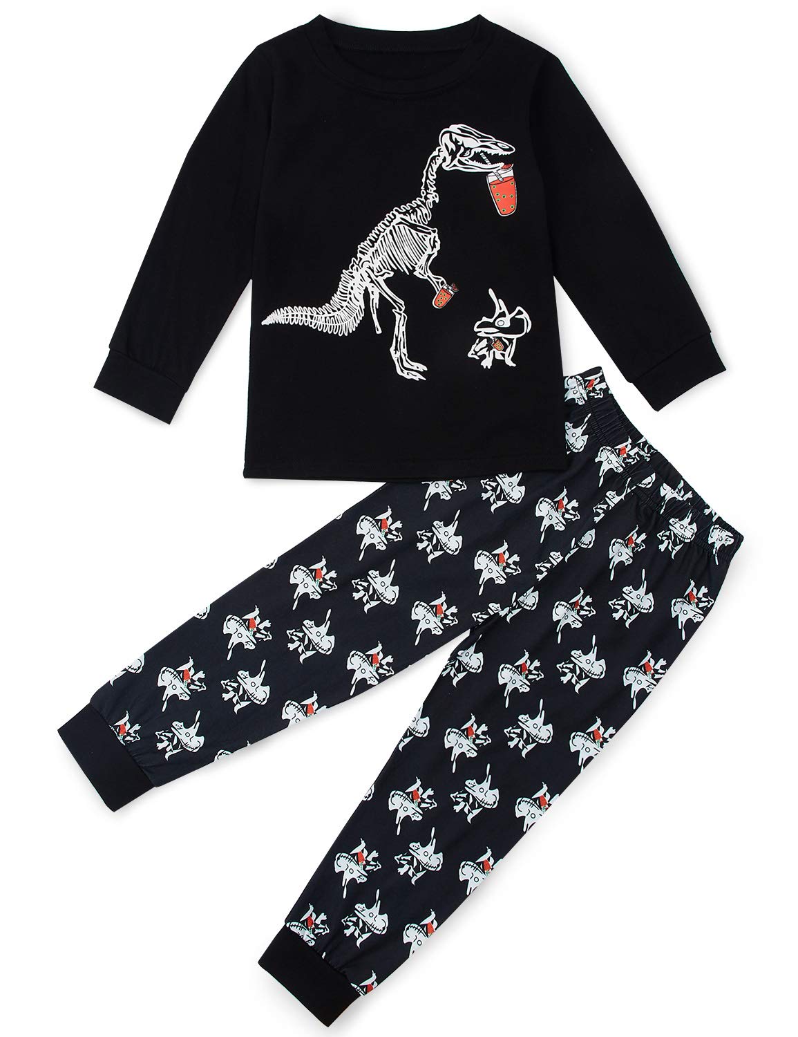 BFUSTYLE Dinosaur Pajamas for Girls 4t 5t,4t Dino Pattern Stitching Winter Pajama Girls,Dinosaur Gifts for Kids, White, 5yrs Old, 2PCS