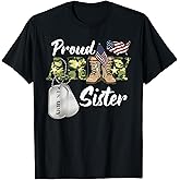 Proud Army Sister Military Sister with Dog Tag US Flag T-Shirt