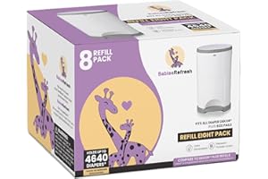 BabiesRefresh Refills Compatible with DEKOR PLUS Diaper Pail Refills | 8 Pack | Diaper Pail Odor Eliminator| Fresh Powder Scent | Each Diaper Bag Refill Holds up to 4640 Diapers | Diaper bin refill