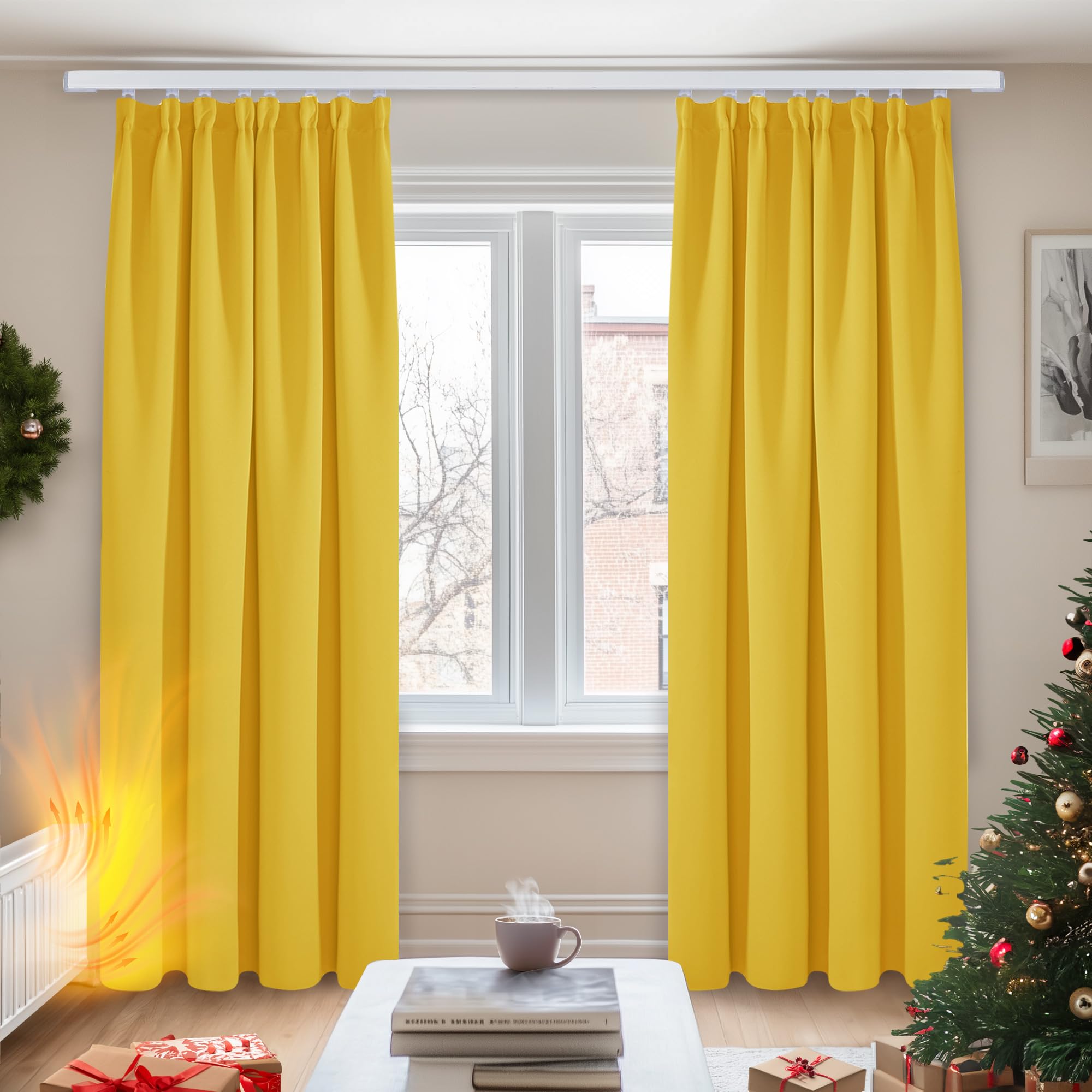 Deconovo Blackout Curtains Pencil Pleat Curtains and Rod Pocket Curtains for Living Room W55xL102 Inch Mellow Yellow
