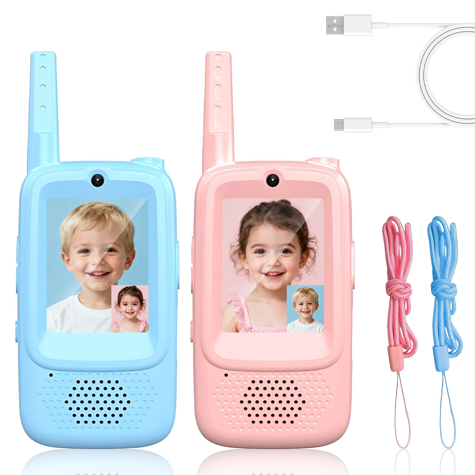 Video Walkie Talkies for Kids, 2 Pack Rechargeable Video Intercom Walkie Talkie Toys Gifts with Voice Changer for 3 4 5 6 7 8 9 Years Old Boys and Girls, Indoor Outdoor Long Range Walkie-talkies