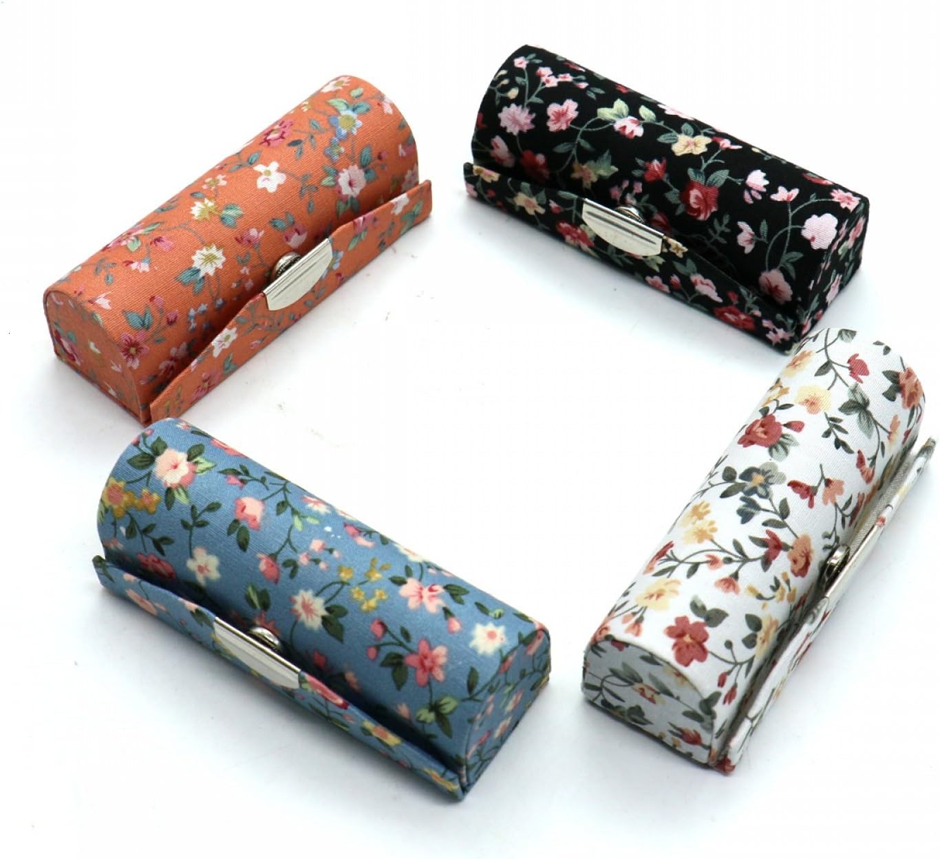 SenseYo 4 Pcs Ladies Floral Lipstick Case Holder with Mirror, Cosmetic Storage Kit Makeup Travel Cases Organizer Bag for Purse: Home & Kitchen