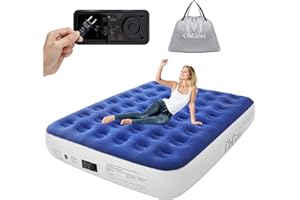 OhGeni Queen Air Mattress with Built in Pump, 13" Tall Elevated Quick Inflation/Deflation Inflatable Bed,Enduring Blow Up Mattresses for Camping,Travel,Home,Guests,Indoor,Blue Portable Rest Airbed