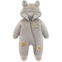 Combinaison Polaire Bébé Hiver - Grenouillère à Capuche Avec Pieds - Motif Dessin Animé 0-18 Mois