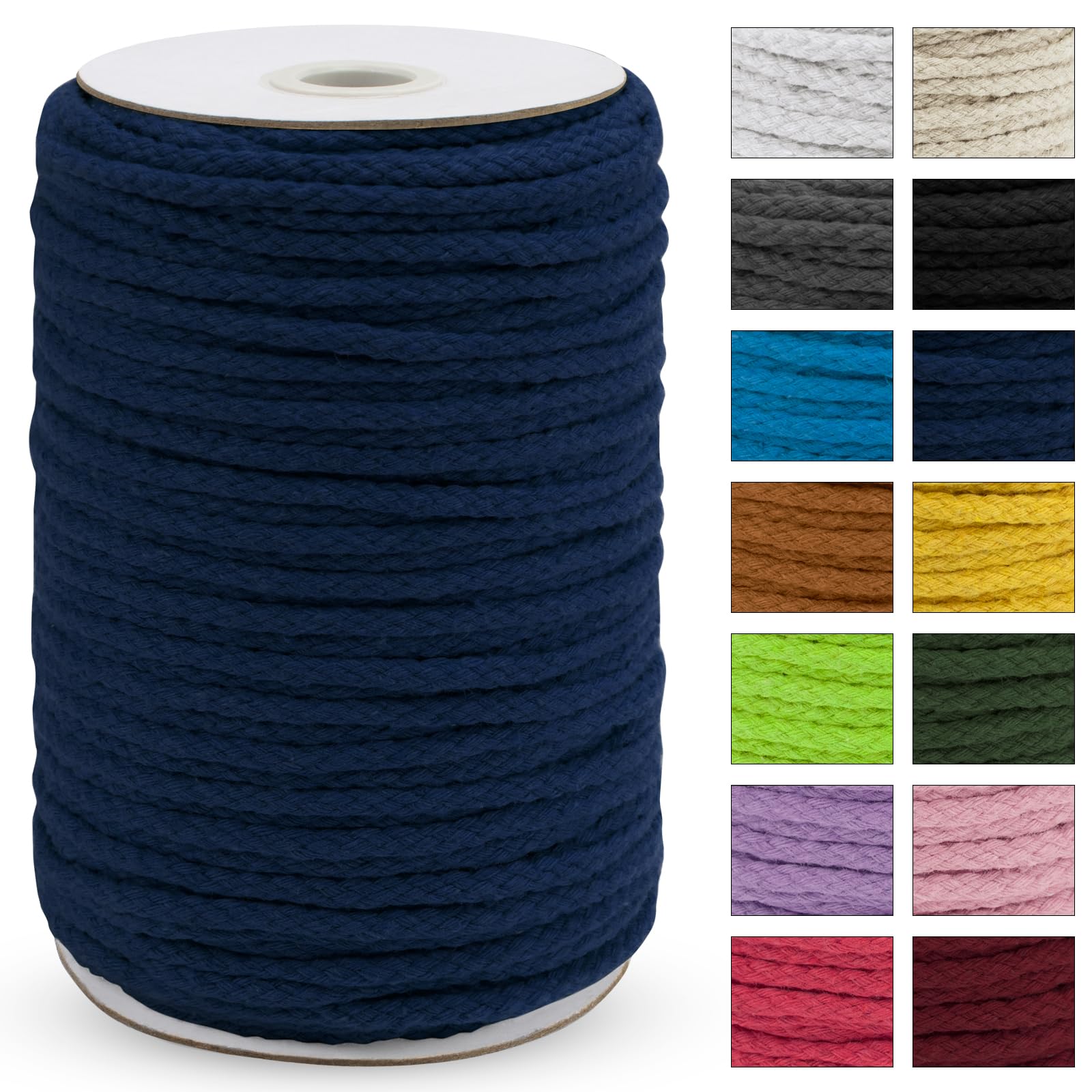 Uiopa Macrame Cord 5mm x 90m, Thick Macrame Rope 8-Strand Braided Cotton Rope, Navy Blue Cotton Cord for Plant Hangers, Wall Hanging, Dream Catcher, Garden, DIY Projects