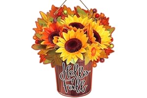 FLYAB Hello Fall Decoration Sign for Home Farmhouse Sunflower Fall Door Decor Sign Hello Fall Hanging Sign Autumn Wreaths for Home Wall Front Door Porch Thanksgiving Decorations