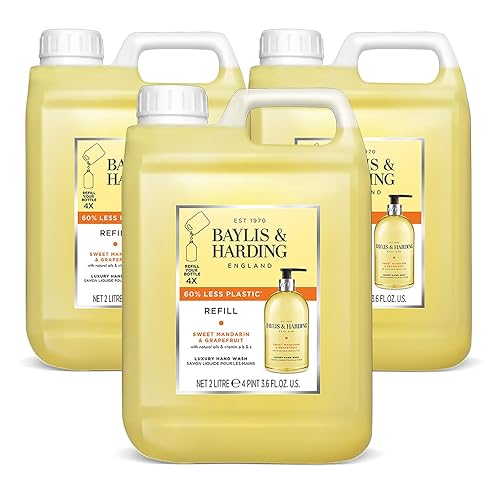 Baylis & Harding Sweet Mandarin and Grapefruit Hand Wash 2 Litre Refill (Pack of 3 - Total 6 litres) - Vegan Friendly