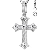 XINGSIAL Moissanite Cross Necklace for Men,D Color Iceout Diamond Crucifix Pendant,S925 Silver Lab Diamond Hiphop Pendant Christian Jewelry for Hiphop Men Rapper