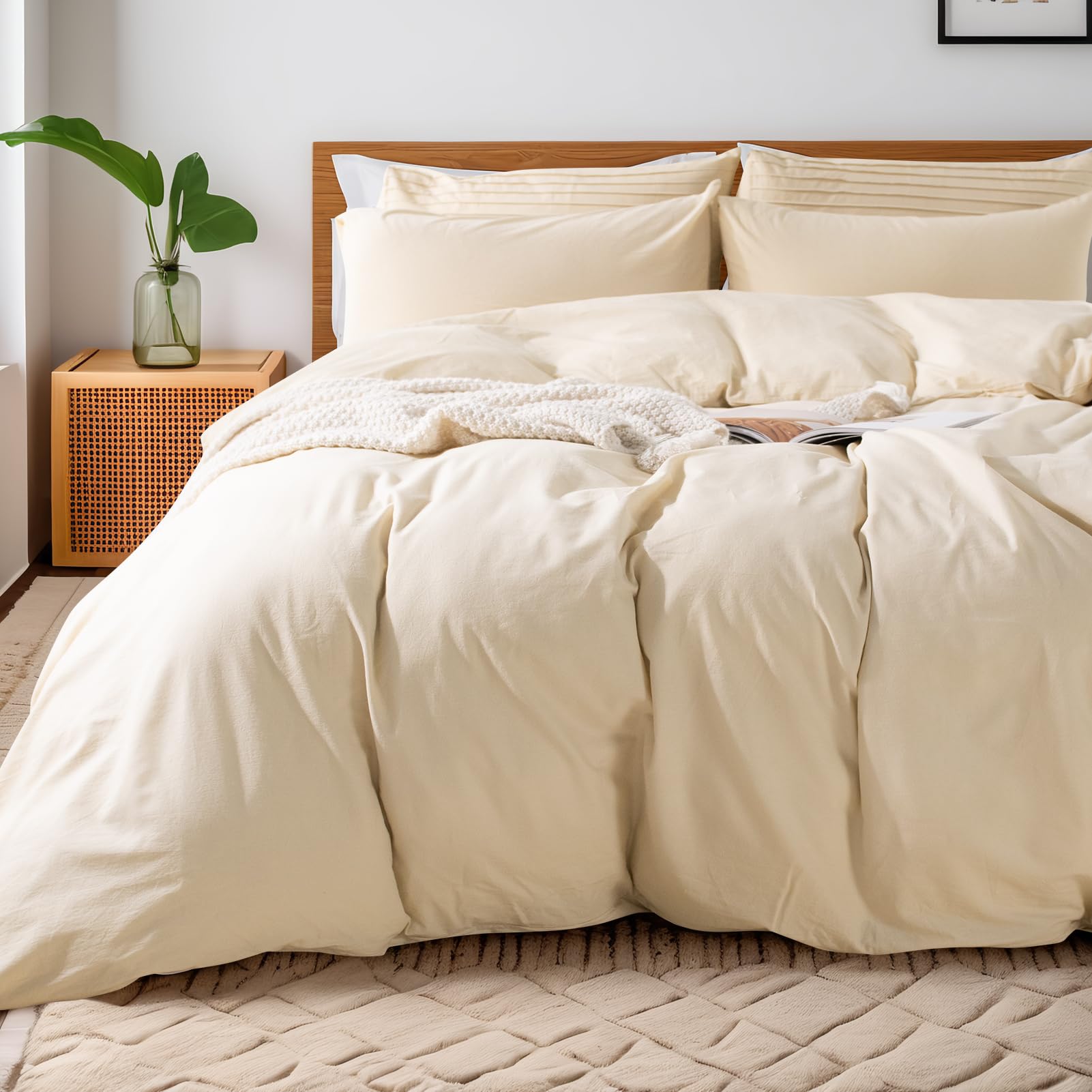 Photo 1 of NEXHOME PRO Duvet Cover Set 100% Washed Cotton Kids Twin XL 66"x92", Organic Natural Linen Like Textured 2 Pieces Bedding Set with Zipper Closure & Corner Ties, Breathable (No Comforter)