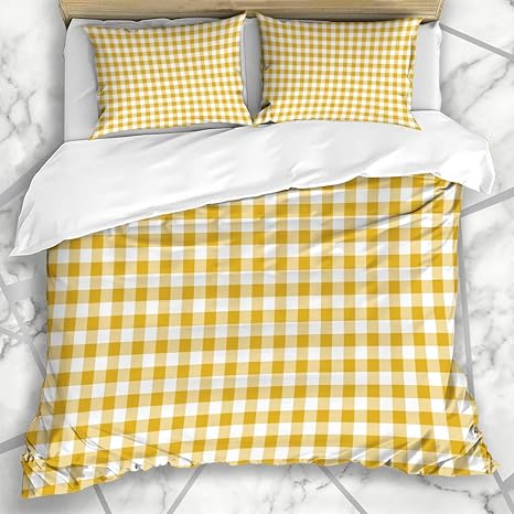 LIS HOME Bettbezug Sets Hintergrund Goldrute Gingham Muster Textur
