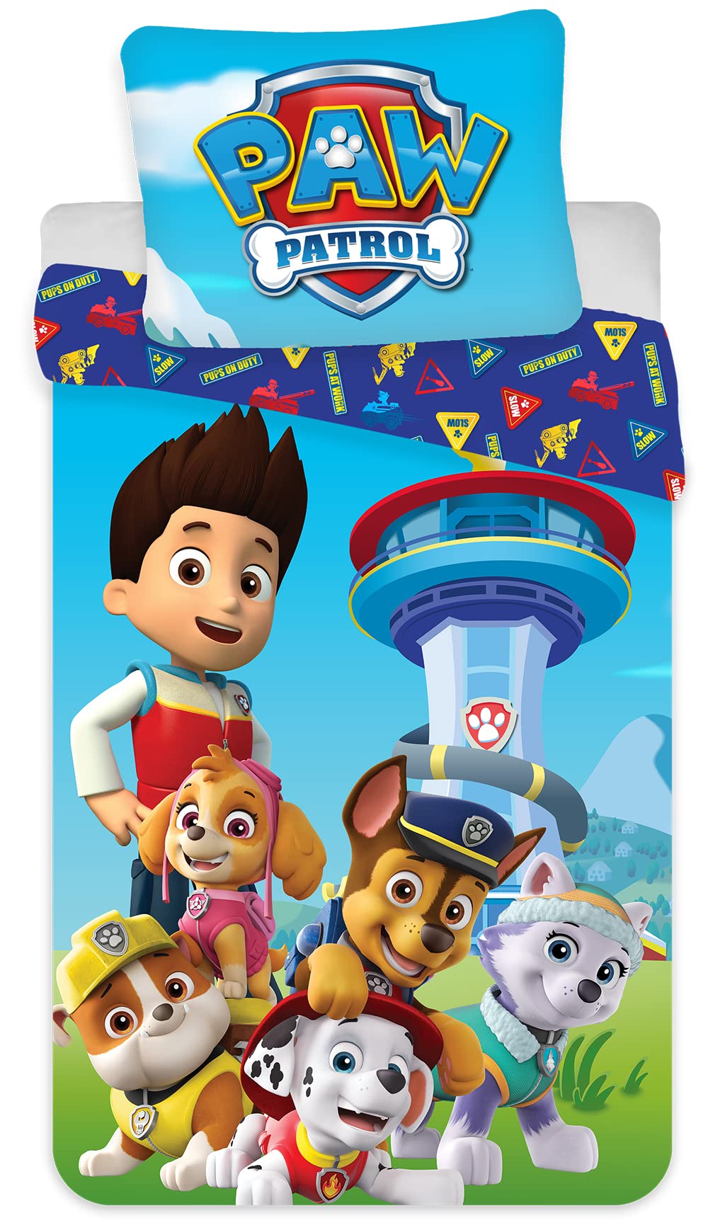 Paw Patrol Bed Linen Set, Duvet Cover 140 x 200 cm + 1 Pillowcase 63 x 63 cm, 100% Polyester