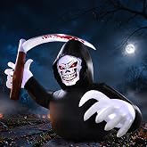 Luxspire 7.2FT Halloween Inflatable Outdoor, Inflatable Grim Reaper Decor | Scary Grim Reaper, Build-in LED Lights, Quick Inflation, Large Halloween Blow Up Garden Lawn Yard Outside Party Decorations