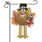 Thanksgiving Garden Flag Funny Turkey Football Leaf Double Sided Burlap Autumn Harvest Farmhouse Yard Lawn Outdoor Decorations 12.5x18 Inch