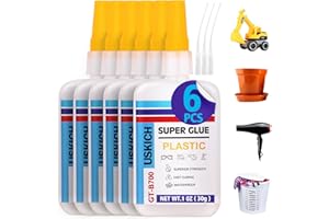 USKICH Super Glue for Plastic with Anti Clog Cap. 6 x 1 fl oz,Plastic Glue- Adhesive CA Glue for Model and Miniature,Suitable for PLA, ABS,PVC,3D Printing,Toys,Legos.Heavy Duty Model Repair Kit, Quick Dry