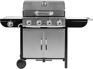 Bruzzzler 4 + 1 Gasgrill, Profi-Grillstation für BBQ (Räuchern und Grillen, 4 Brenner plus Seiten Gaskocher, Grillwagen, Fettpfanne herausnehmbar, Thermometer, E-Starter) silber, 142 x 137 x 79 cm