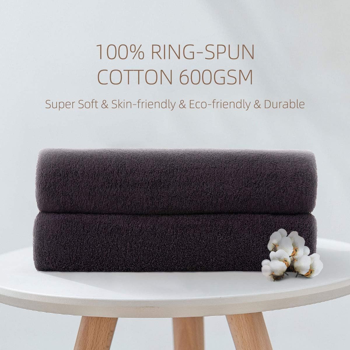 Simba&Coco 2-Piece Bath Towel Set for Bathroom 100% Ring Spun Cotton 600GSM Super Soft Highly Absorbent Extra Large Bath Towels 27x54 Inch (Black): Home & Kitchen
