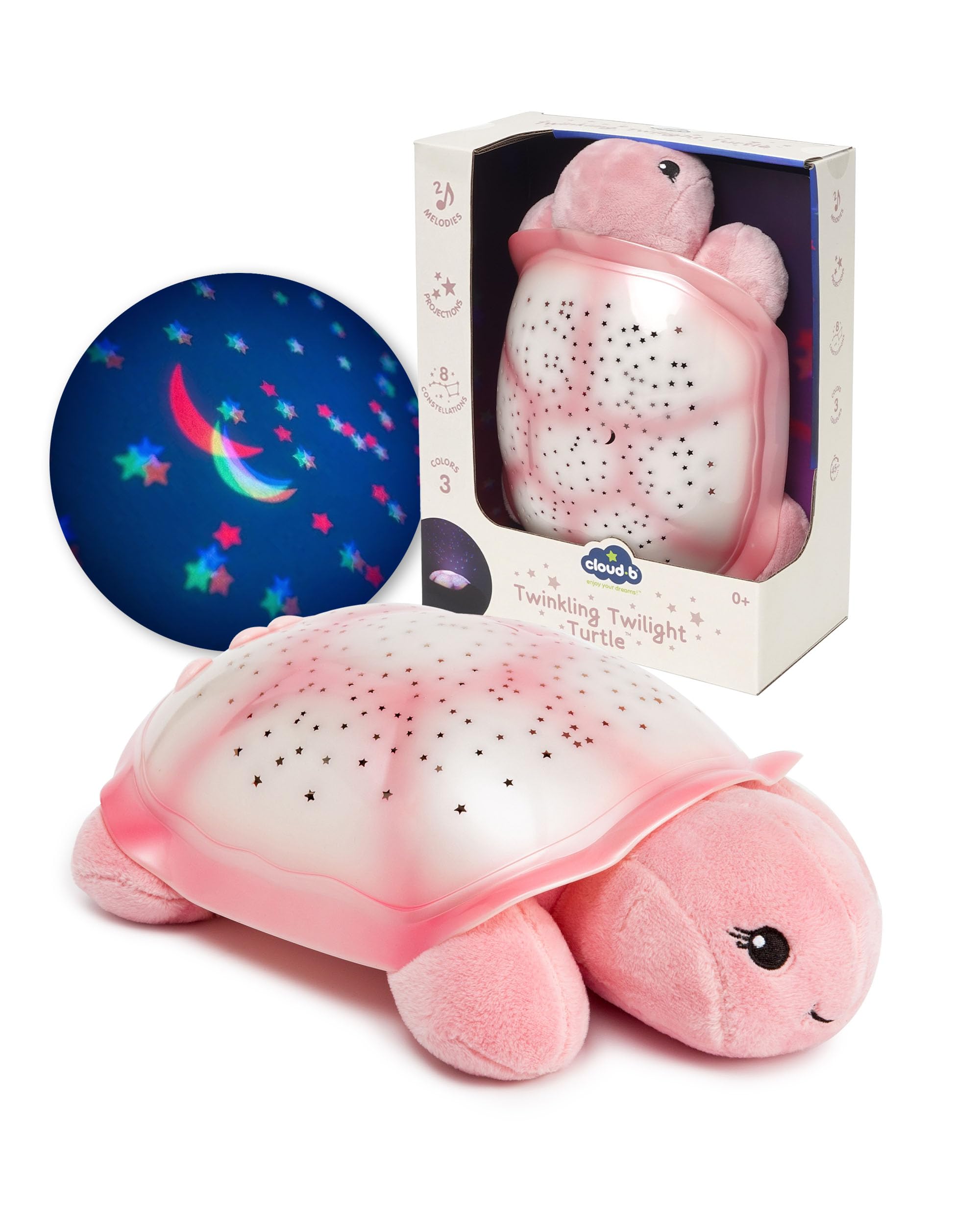 Cloud b Twinkling Twilight Turtle Pink Night Light & Galaxy Projector | 8 Constellations | Soothing White Noise Machine Baby Star Nightlight | Eases Fear of the Dark , Plush, Auto Shut-Off